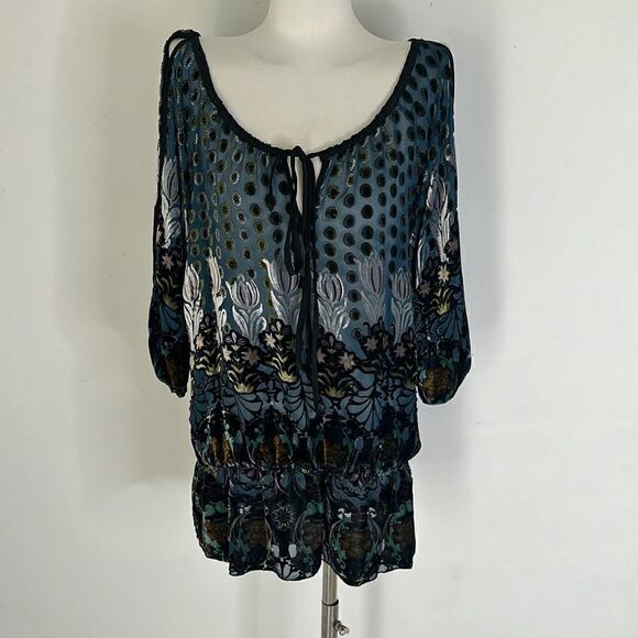Hale Bob Velvet Burnout Boho Oversize Blouse - Picture 1 of 5
